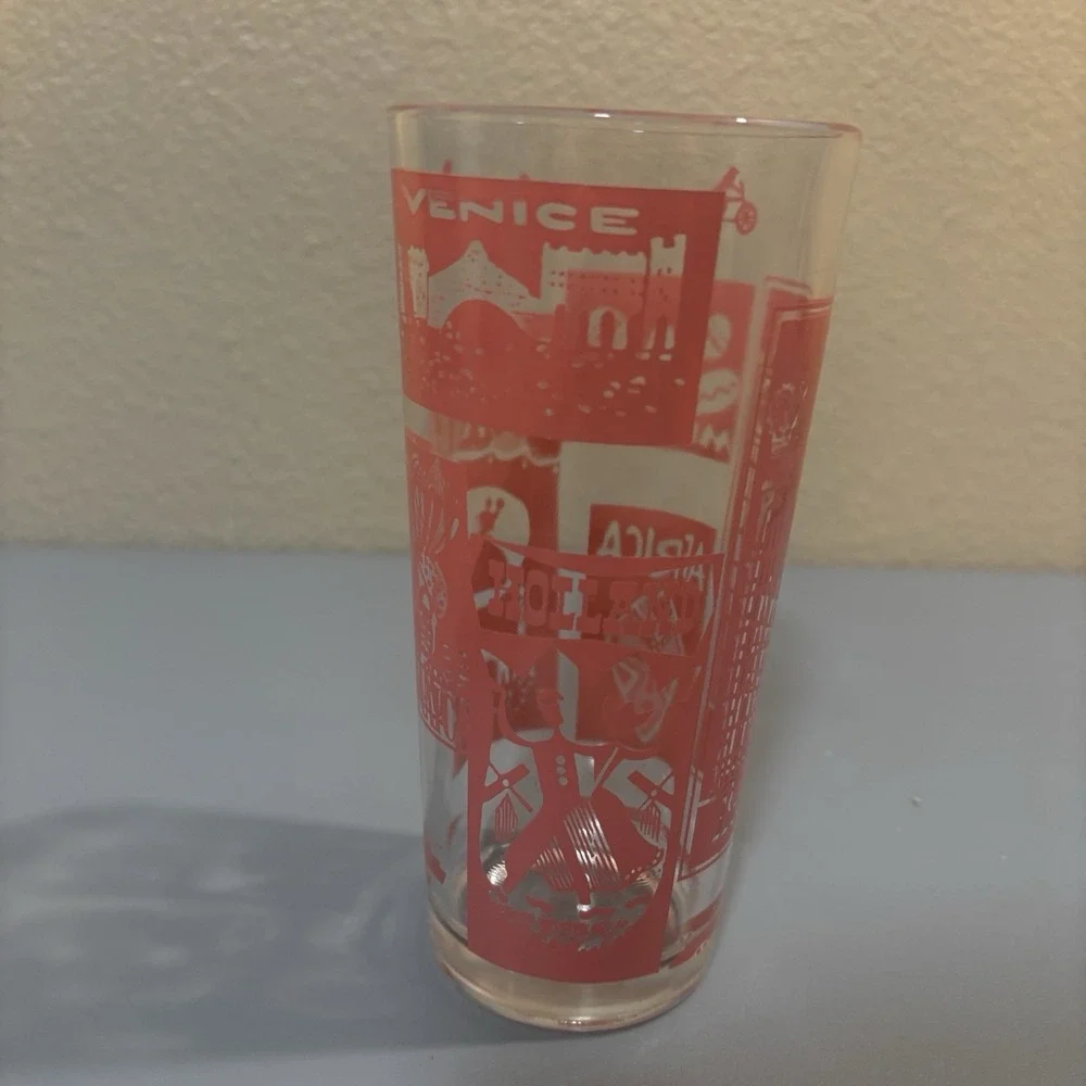 Federal Glass Coral Pink Travel Countries Drinkware Cup Paris, Holland, Africa